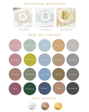 Load image into Gallery viewer, a collection of various printing methods and ink colors, as well as options for foiling.