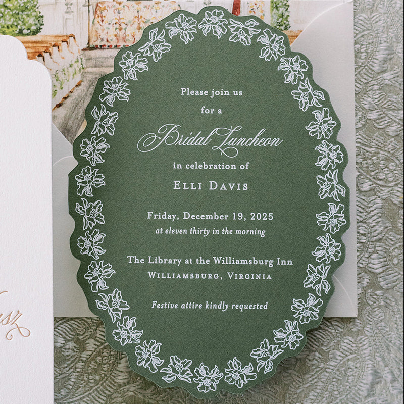 custom shape green wedding menus cards
