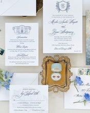 Load image into Gallery viewer, Custom tropical wedding crest with elegant monogram and fine art design
