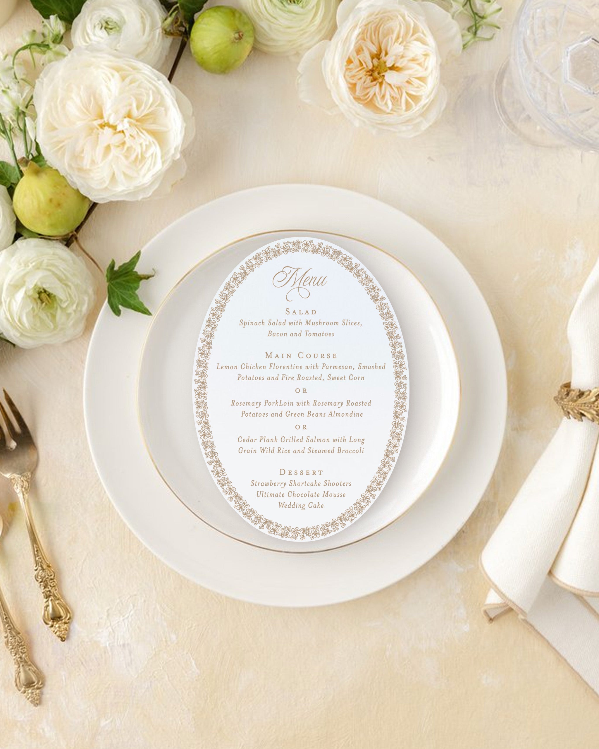 Abigail Oval Menus